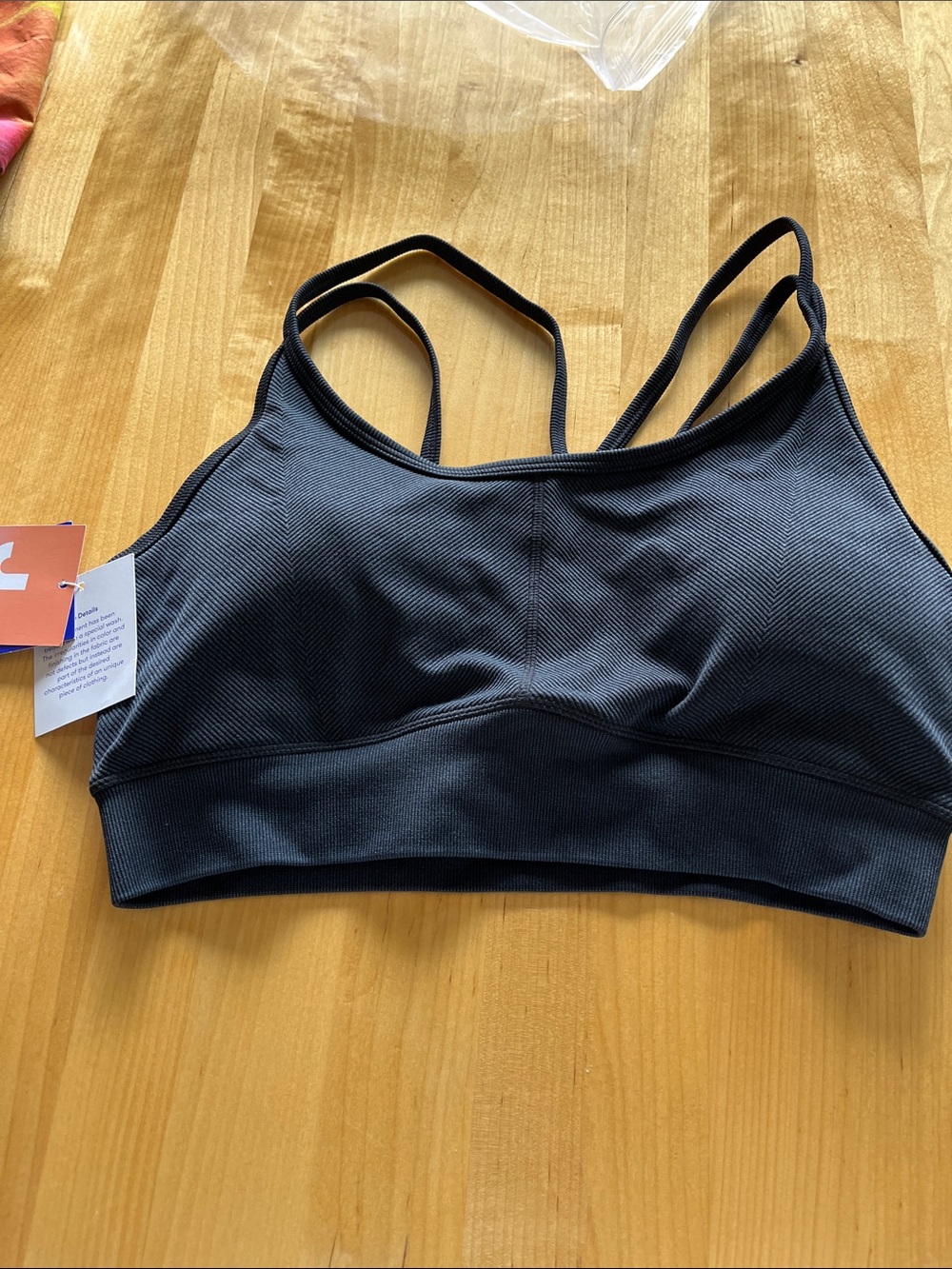Ribbed Black Strappy Sports Bra - Lightweight Support